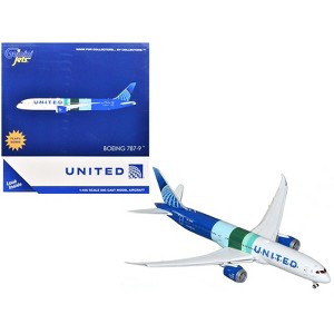Boeing 787-9 Commercial Aircraft with Flaps Down "United Airlines" White and Blue with Stripes 1/400 Diecast Model by GeminiJets - 1 of 3