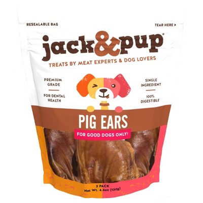 Jack&Pup Pig Ears Rawhide Dog Treats - 3pk/4.6oz