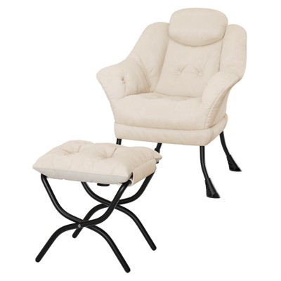 Lazy Chair with Ottoman, Reading Chair with Armrests and A Side Pocket, Modern Lounge Leisure Sofa Armchair