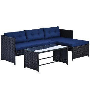 Resenkos 3 Pieces Patio Furniture Set, Outdoor Sectional Furniture, PE rattan, Blue - 1 of 4