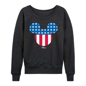 Women's - Disney - Mickey Silhouette American Flag Lightweight French Terry Wide Neck Long Sleeve Shirt - 1 of 4