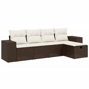 vidaXL 5 Piece Patio Sofa Set with Cushions Brown and Cream Poly Rattan - Without Storage - 1 of 4