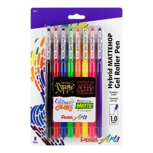 Pentel Arts Hybrid MATTEHOP Gel Roller, 1.0mm, Matte A/B/C/D/F/G/P/V Ink, Pack of 8 - 1 of 4