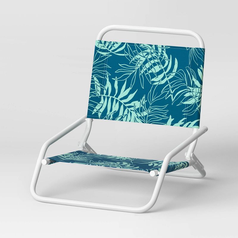 Recycled Fabric Outdoor Portable Beach Chair Palm Turquoise - Sun Squad&#8482;, 1 of 5