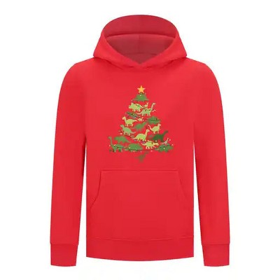 Everyday Kids Christmas Collection Dinosaur Tree Boys Pullover Hoodie – Holiday Sweatshirt