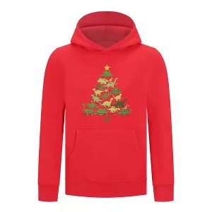 Everyday Kids Christmas Collection Dinosaur Tree Boys Pullover Hoodie – Holiday Sweatshirt - 1 of 4