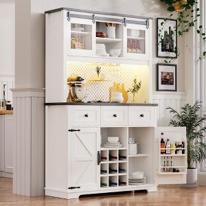 KTMBDW Kitchen Pantry Storage Cabinet, 71" Tall Food Pantry Cabinet with Microwave Stand, Farmhouse Kitchen Hutch for Dining Room, Living Room, White - 1 of 4