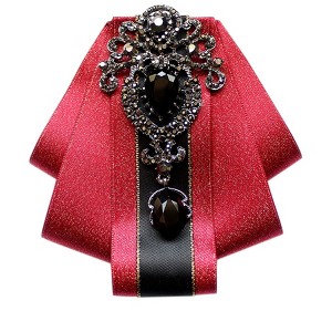 INSPIRE CHIC Women's Rhinestone Brooch Tie Pre-tied Ribbon Ties for Elegant Party - 1 of 4