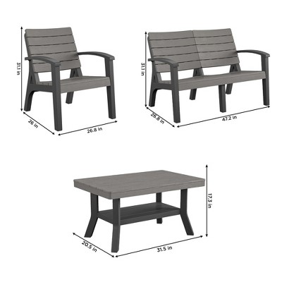 Gray Resin 4-Piece Outdoor Conversation Set with Loveseat and Armchairs