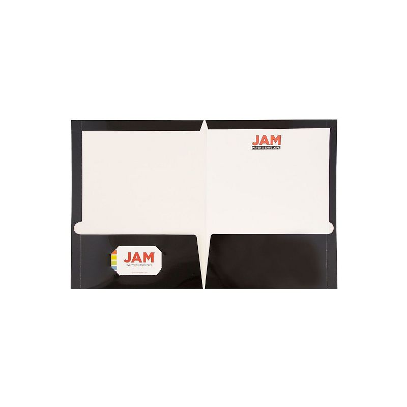 JAM Paper Laminated Two-Pocket Glossy Presentation Folders Black Bulk 25/Pack 385GBLD, 3 of 10
