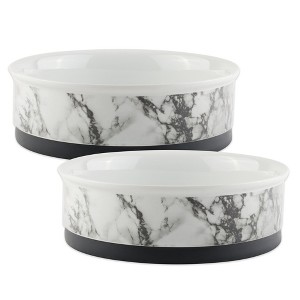 Bone Dry Ceramic Marble Pet Bowl Set, 2 Piece, Marble, White, Large - 1 of 4