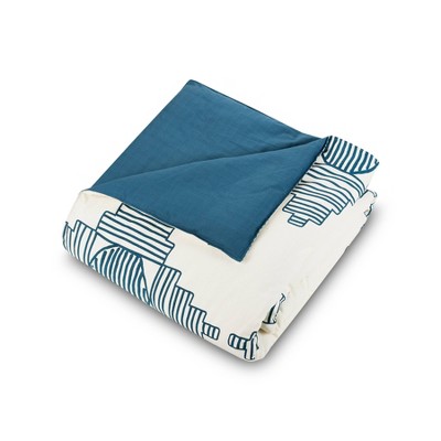 Queen White and Blue Cotton Duvet Cover Set