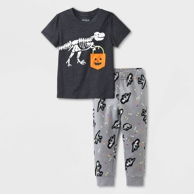 Toddler Boys' Halloween Skeleton T-Rex Short Sleeve T-Shirt and Fleece Jogger Set - Cat & Jack™ Black