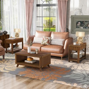 Walnut 3-Piece Solid Wood Legged Living Room Table Set: 1 Coffee Table and 2 End Tables, Rectangular Design for Easy Assembly - 1 of 4