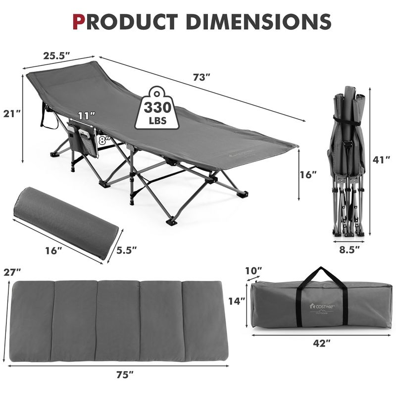 Costway Folding Retractable Travel Camping Cot w/Removable Mattress & Carry Bag Grey\Blue, 4 of 11