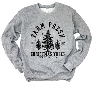 Simply Sage Market Women's Graphic Sweatshirt Farm Fresh Christmas Trees Stars - 1 of 4