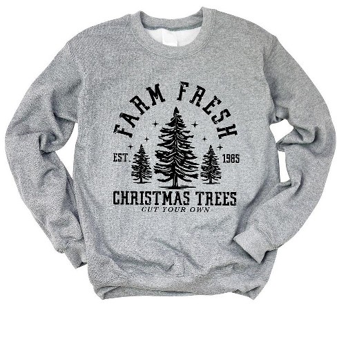 Simply Sage Market Women's Graphic Sweatshirt Farm Fresh Christmas Trees Stars - image 1 of 4