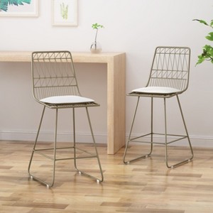 CAVINAS Outdoor Counter Stools with Cushions,Woven Wire Metal Bar Stools,Modern Accent Chairs with Footrest,Water Resistant Cushion - 1 of 4