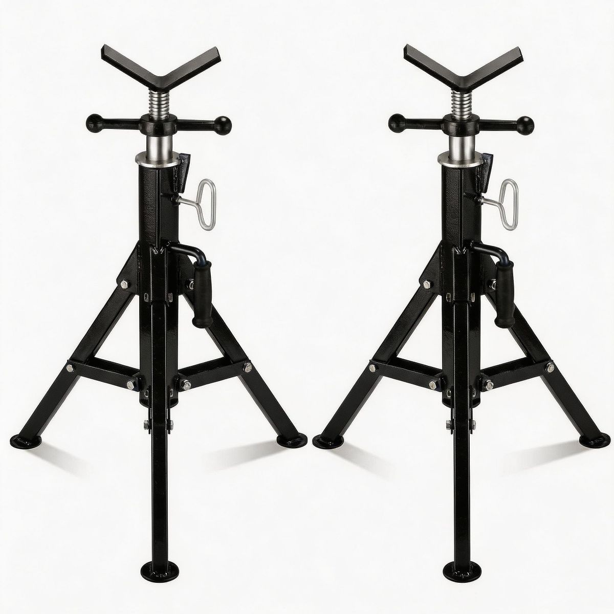 V Head Tripod Pipe Jack Stand, 1/8-12" Pipe Support, 2500LB Heavy Duty Carbon Steel, Adjustable 28-52"Height, Folding Portable Pipe Stand for Welding