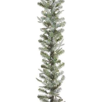 NOMA Frosted Fir 9 Foot Pre Lit 290 PE and PVC Pine Needle Christmas Garland Indoor and Covered Outdoor Home Holiday Mantle Decor