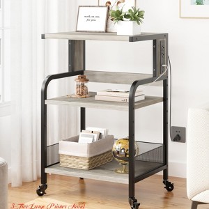 Home Office 3-Tier Large Printer Stand w/ Power Outlets & USB Ports, Industrial Rolling Printer Cart w/ Heavy Duty Metal Frame & Adjustable Shelf - 1 of 4