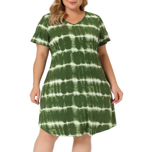 Agnes Orinda Women's Plus Size Tie Dye Trendy V Neck High Low Hem Casual  Dresses Green 4X