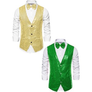 Lars Amadeus Men's Sequin Sleeveless Party Prom Dress Vest with Bow Tie 2 Packs - 1 of 4