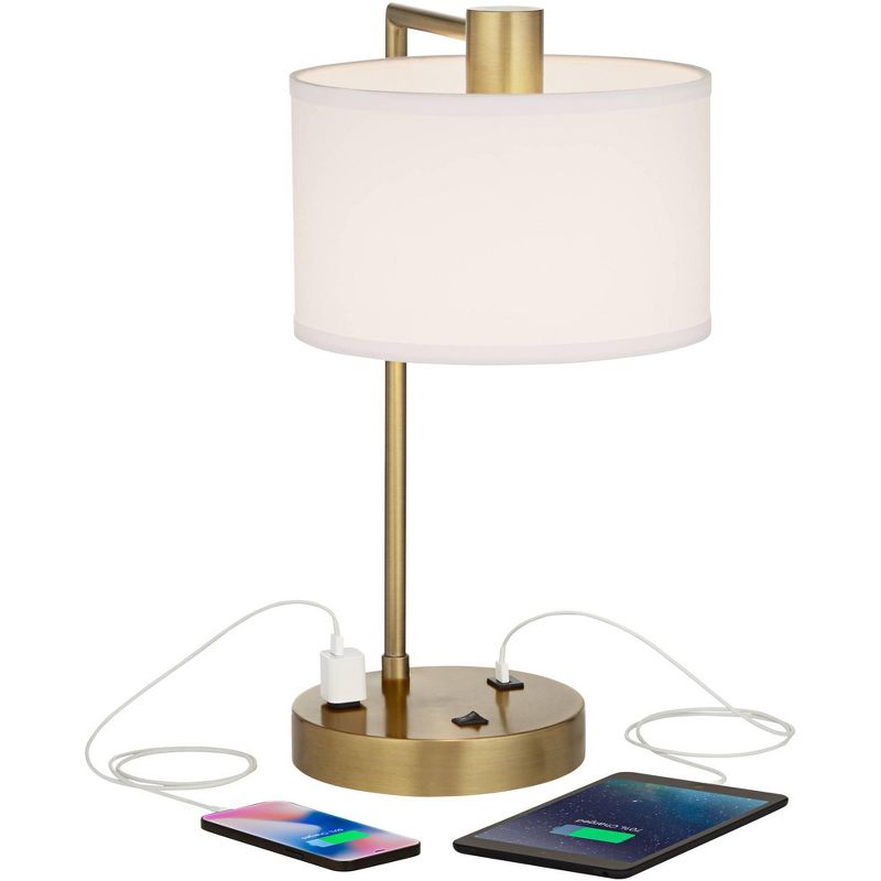 360 Lighting Colby Modern Desk Lamp 21" High Antique Gold with USB and AC Power Outlet in Base White Linen Drum Shade for Bedroom Living Room Desk, 3 of 10