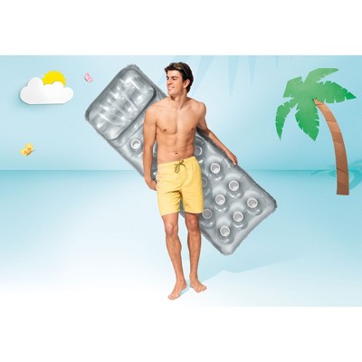Silver Inflatable 18-Pocket Suntanner Pool Lounger with Headrest