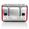 MegaChef 4 Slice Stainless Steel Toaster - Red: 1800W, Automatic Shut-Off, Reheat & Defrost Functions - image 2 of 4