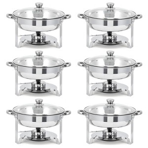 5QT Round Chafing Dish Se - Stainless Steel Buffet Set with Glass Lids, Fuel Holder & Food Pans - Perfect for Weddings & Parties - 1 of 4