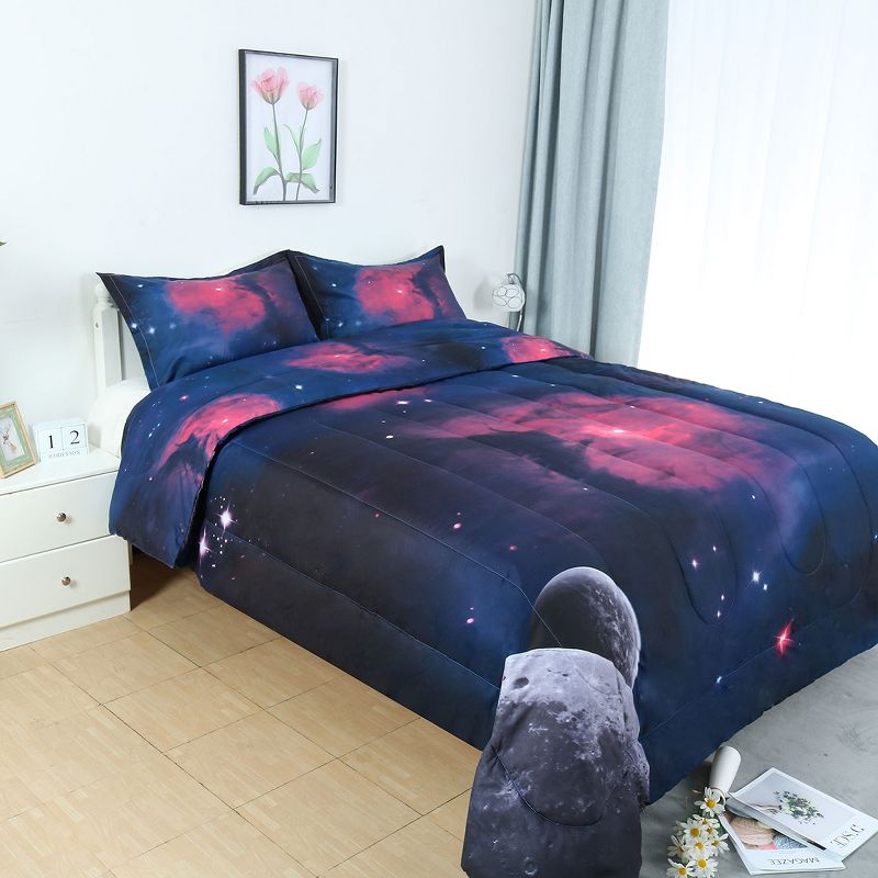PiccoCasa Galaxies Comforter & Sham Set All-season Reversible Bedding Sets 3 Pcs, 2 of 8