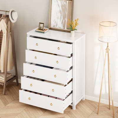 Modern Drawer Dresser for Bedroom, Tall Wooden Chest of Drawers with Soft-Close Glides, Sturdy Storage Dresser Organizer