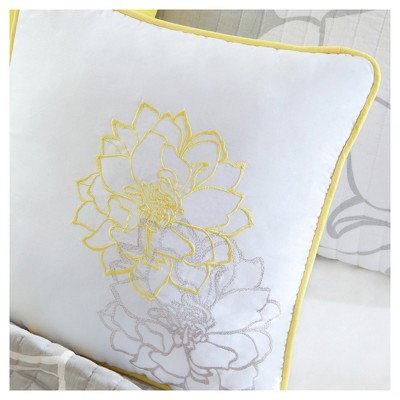 Gray and Yellow Floral Reversible Cotton King Quilt Set
