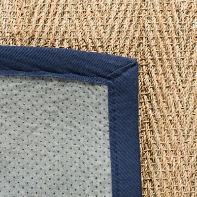 Natural and Blue Flat Woven Wool Cotton Area Rug