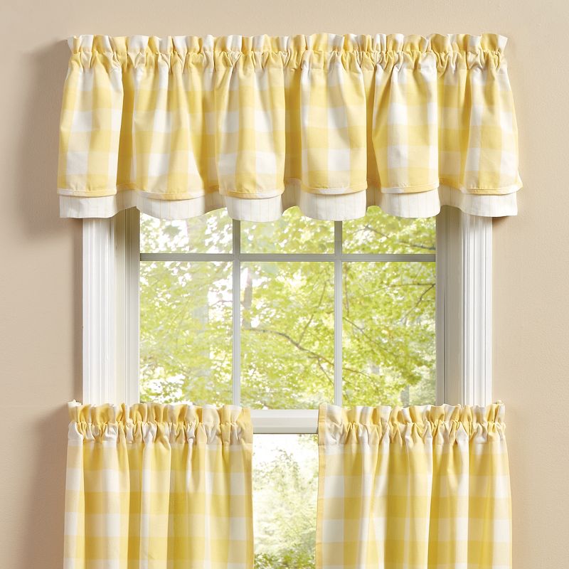 Park Designs Buffalo Check Yellow Lined Layered Valance 72" x 16", 1 of 4