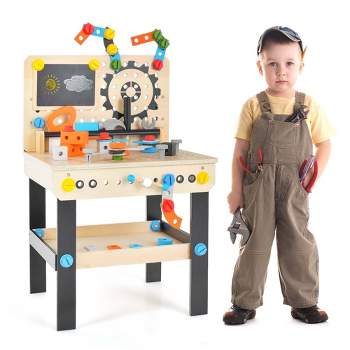 Qaba 68 Pcs Kids Tool Bench, Foldable Pretend Workbench Toy Tool