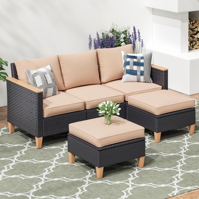 VisioGear 5-Piece Sofa Set with Ergonomic Backrest, Outdoor Furniture with Two Single Sofa, Beige, 30"*23.8"*30.7"