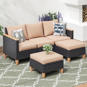 VisioGear 5-Piece Sofa Set with Ergonomic Backrest, Outdoor Furniture with Two Single Sofa, Beige, 30"*23.8"*30.7" - 1 of 4