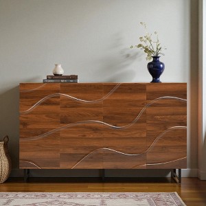 Mshliw Modern Art Walnut Sideboard Buffet Cabinet with Wave Relief Design & Iron Legs, 59" Solid Wood Storage Credenza for Living Room - 1 of 4