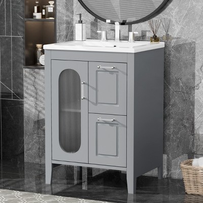 Bathroom Floor Cabinet,MDF Bathroom Vanity Cabinet With Sink And Adjustable Shelf And Drawers,Bathroom Storage Cabinet-Cuddlewood