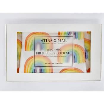 STINA & MAE Over The Rainbow Organic Cotton Baby Bib/Burp Cloth Set - 2pk