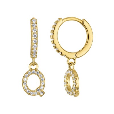 Junior Jewels 14K Gold Over Sterling Silver Cubic Zirconia Initials Drop Earrings