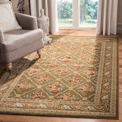 Green Floral Border Hand-Knotted Synthetic Area Rug