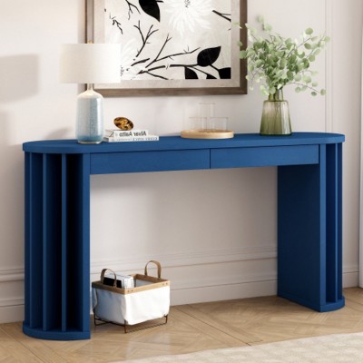59" Modern Oak Veneer Console Table, Storage Entryway Table, Farmhouse Sofa Table for Hallway, Living Room, or Home Office-Maison Boucle