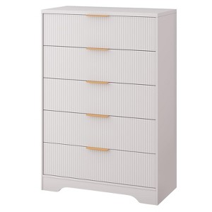 Fluted Dresser for Bedroom with 4 /5Drawers, 38.6"/47" Tall Modern Dresser with Gold Metal Handles, Wide Chest of Drawers - 1 of 4