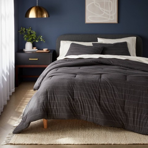 Threshold 3pc Full/Queen Jersey Comforter and Sham Set Dark Gray Heather - Threshold™: Knitted Bedding Sets with Zipper Closure