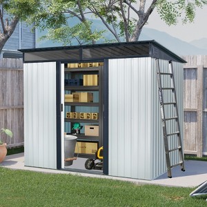 93.75"8ft x 6ft Outdoor Metal Storage with Lockable Sliding Doors and Transparent plate for Garden, Lawn (White and Black) - 1 of 4