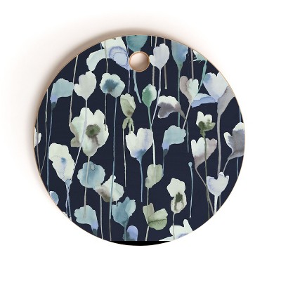 Ninola Design Watery Abstract Flowers Navy Round Cutting Board - Deny Designs
