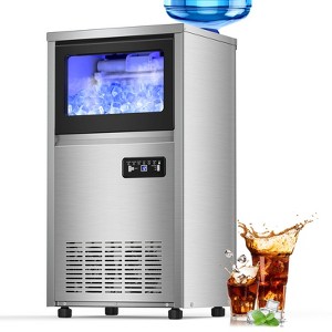 SOZT 15 in. 130 lb. Full Size Cubes Ice Freestanding Stainless Steel Ice Maker in Black with 35 lb. Storage Bin - 1 of 4